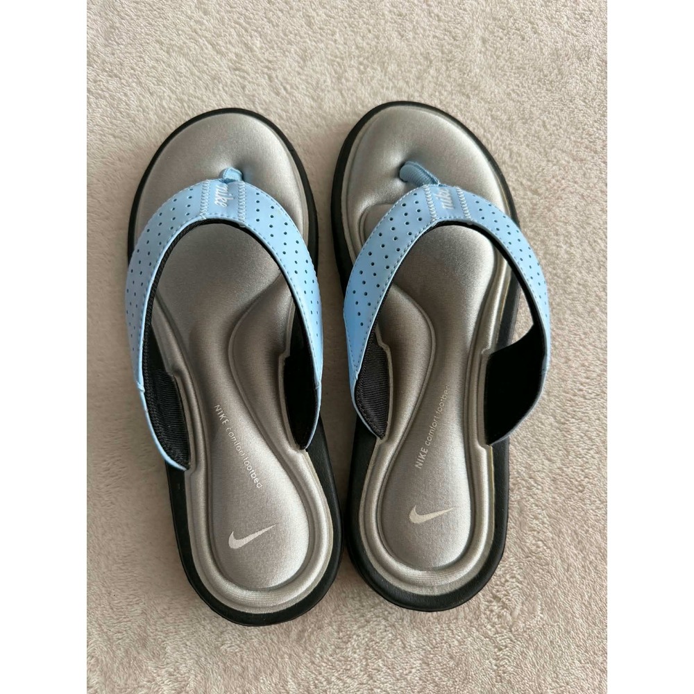 Nike Womens 7 Blue Silver Comfort Footbed Flip Flop Thong Athletic Sandals - Picture 2 of 7